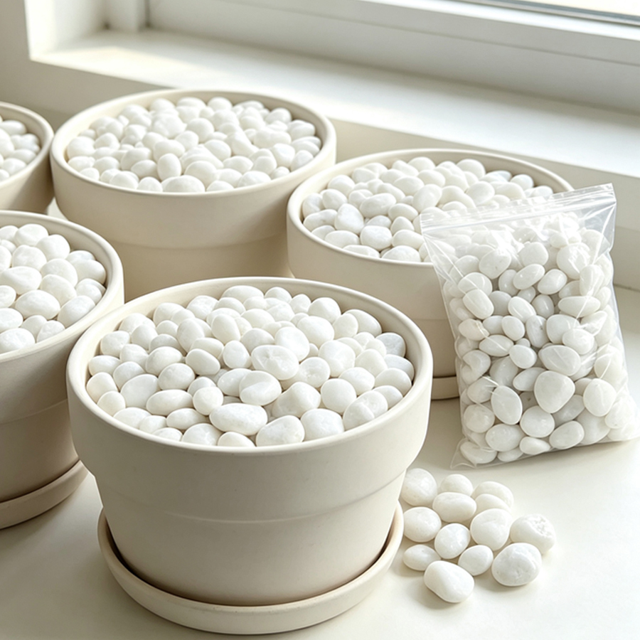Indoor Herb Garden - 300/600g Polished White Pebble Stones, River
