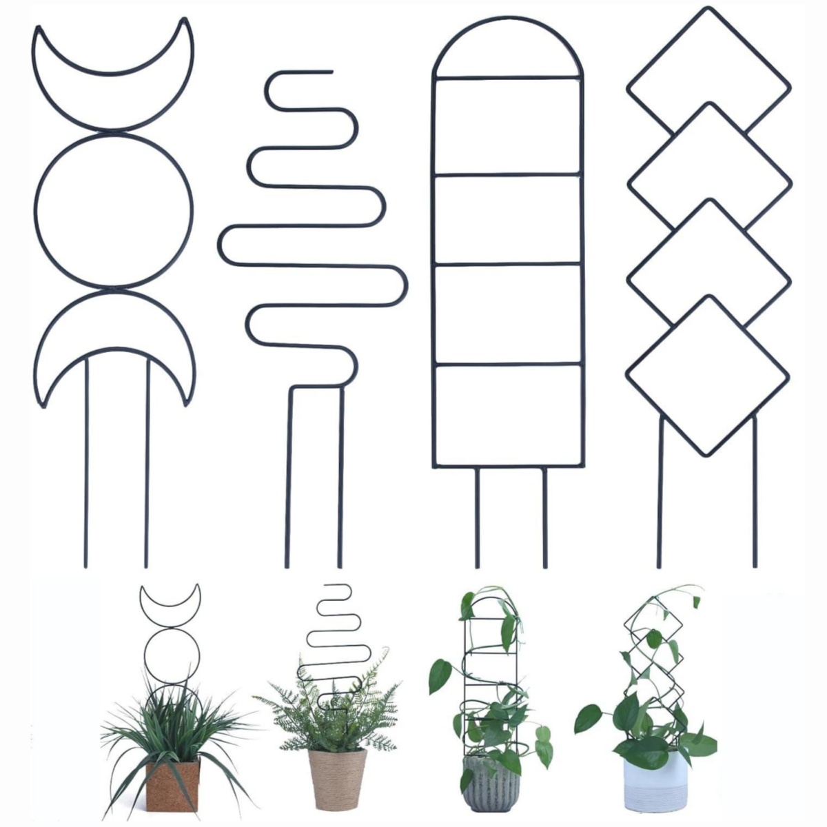 Indoor Herb Garden - 4 PCS Black Metal Plant Trellis