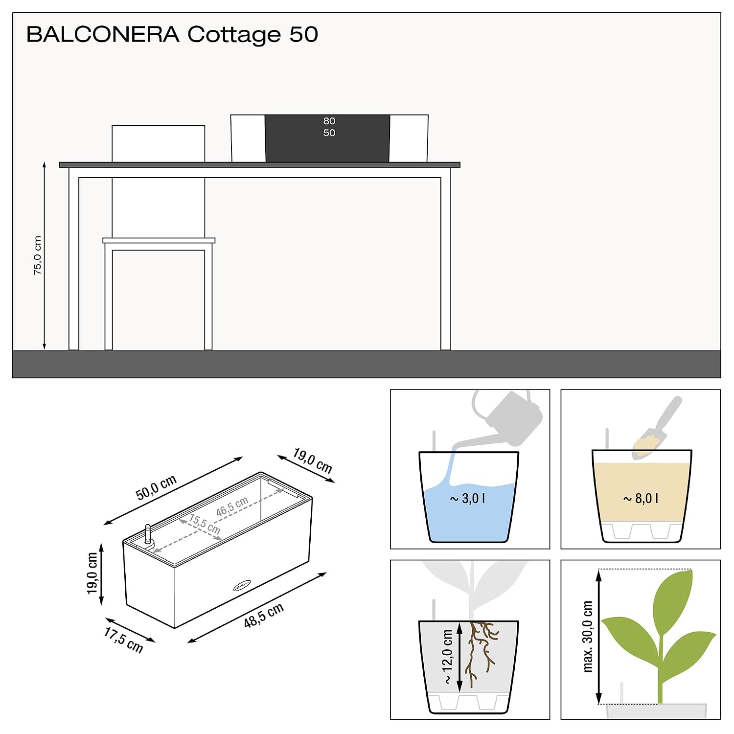 BALCONERA Cottage 50 Mocha, Se - огляд і ціна Self Watering Planter